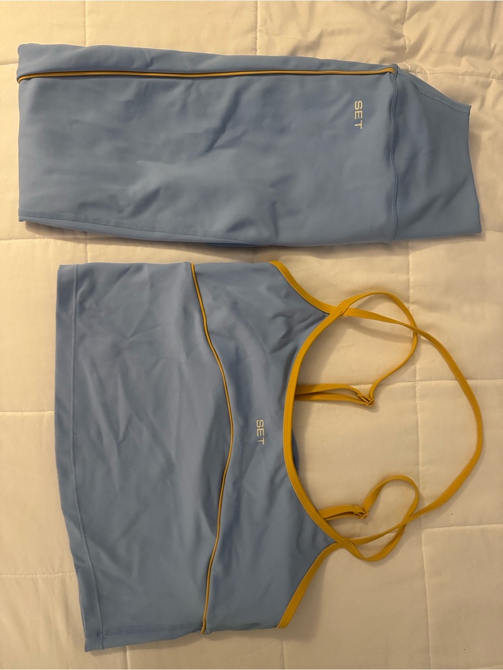 SET Active Light Blue Leggings with Yellow Trim